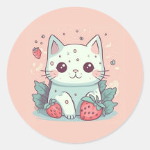 Cute kawaii chat avec fraises