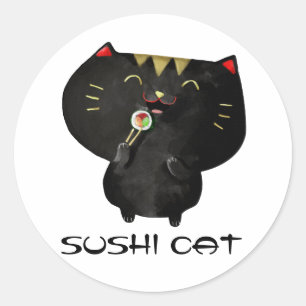 Sticker Rond Cute Kawaii Chat Sushi Noir