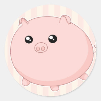Sticker Rond Cute Kawaii chubby porc rose