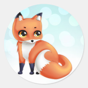 Sticker Rond Cute Kawaii dessin animé renard
