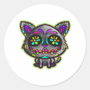 Sticker Rond Cute Kawaii Dia Des Los Muertos Chat Jour Du Jour