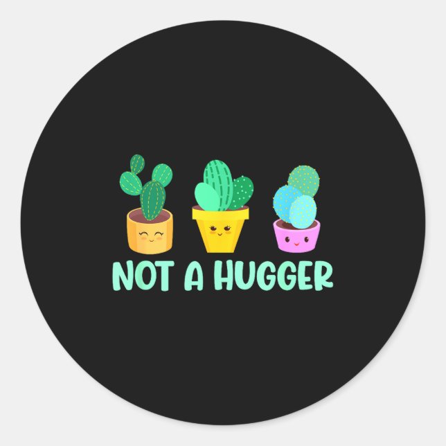 Sticker Rond Cute Kawaii Do Not Hug I'm Not A Hugger Cactus  (Devant)