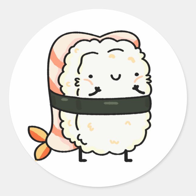 Sticker Rond Cute Kawaii Ebi Prawn Sushi (Devant)