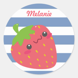 Sticker Rond Cute Kawaii fraise rayée personnalisée