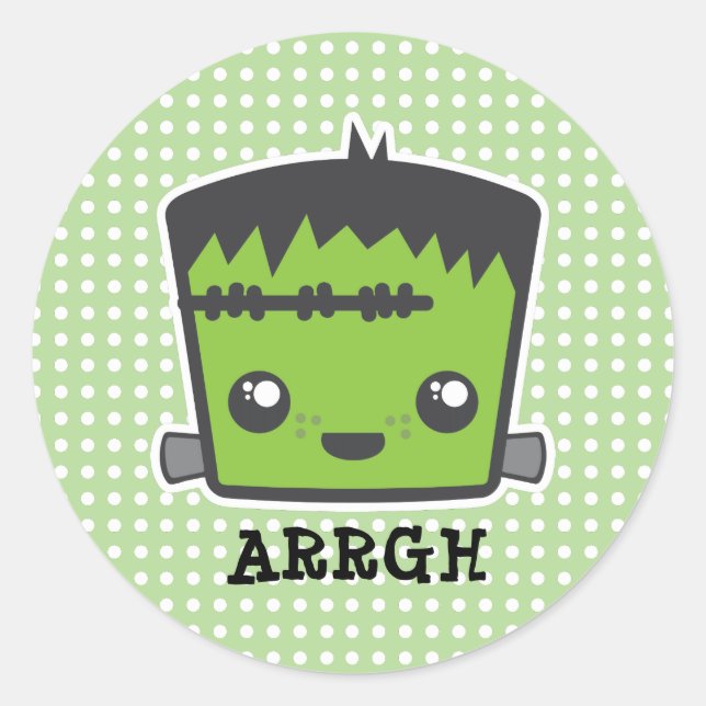 Sticker Rond Cute Kawaii Frankenstein Monster Halloween (Devant)