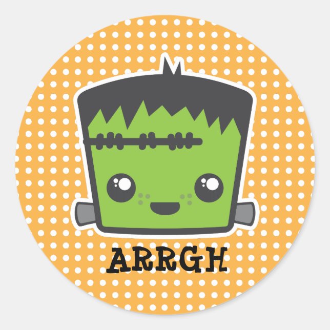 Sticker Rond Cute Kawaii Frankenstein Monster Halloween (Devant)