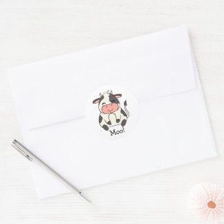 Sticker Rond Cute Kawaii Friendly Cow Moo!