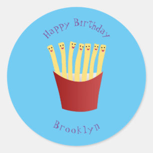 Sticker Rond Cute kawaii frites fast food dessin animé