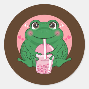 Sticker Rond Cute Kawaii Frog Boba Bubble Tea Femmes Hommes Ado