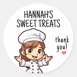 Sticker Rond Cute Kawaii Girl Baker Longs cheveux Brown   MERCI