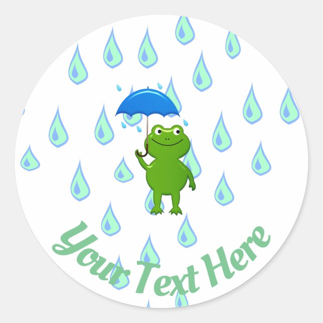Sticker Rond Cute Kawaii Grenouille et pluie (Devant)