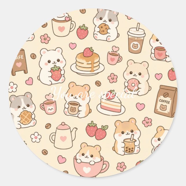 Sticker Rond Cute Kawaii Hamster Pattern | Sweet Pastel (Devant)