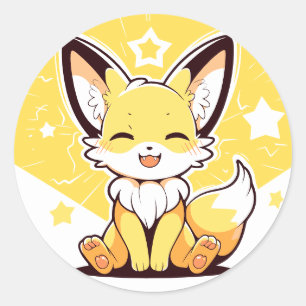 Sticker Rond Cute Kawaii Happy Fennec Fox Portrait adorable