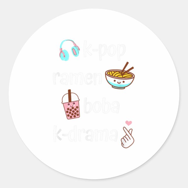 Sticker Rond Cute Kawaii K-Pop Ramen Boba Bubble Tea (Devant)