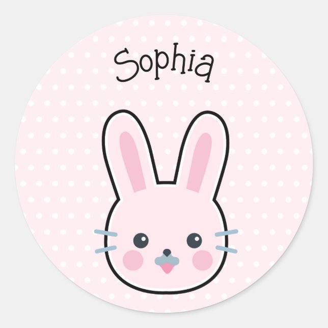Sticker Rond Cute Kawaii lapin rose et Pois (Devant)