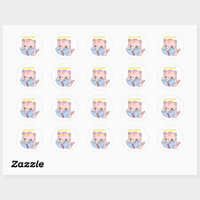 Sticker Rond Cute kawaii livre de lecture (Feuille)