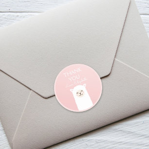 Sticker Rond Cute Kawaii Llama Alpaca Elégant Merci rose