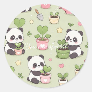 Sticker Rond Cute Kawaii Panda Heart Plant Pattern