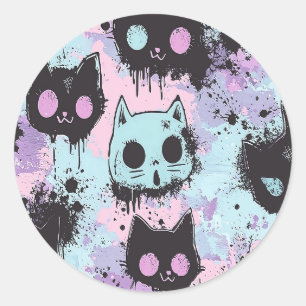 Sticker Rond Cute Kawaii Pastel Goth Chat Déplaisant