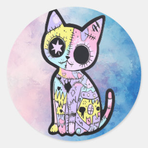 Sticker Rond Cute Kawaii Pastel Goth Patchwork Gothique Déplais
