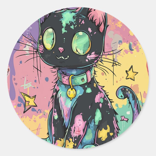 Sticker Rond Cute Kawaii Pastel Goth Patchwork Gothique Déplais (Devant)