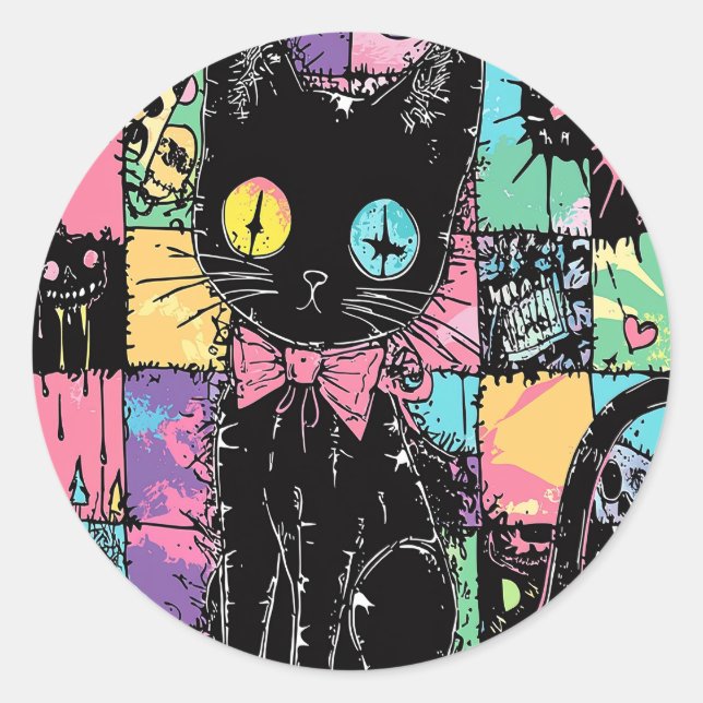 Sticker Rond Cute Kawaii Pastel Goth Patchwork Gothique Déplais (Devant)