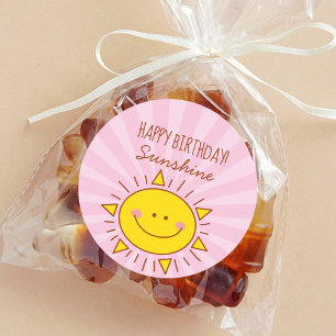 Sticker Rond Cute Kawaii Petit Soleil Rose Joyeux Anniversaire