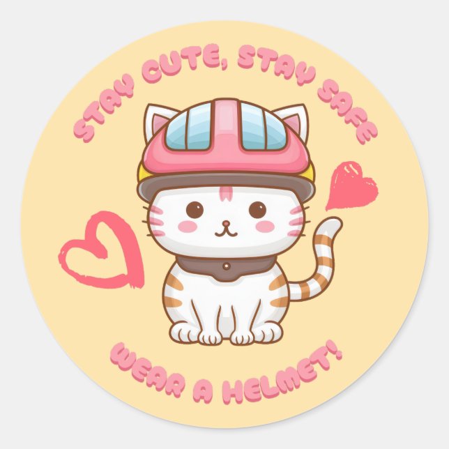 Sticker Rond Cute Kawaii Restez en sécurité Chat (Devant)