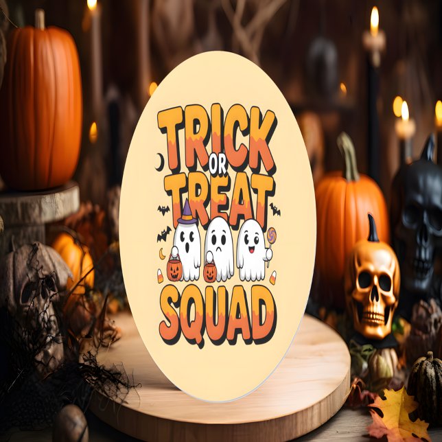 Sticker Rond Cute Kawaii Retro Ghost Trick ou Treat Halloween (Créateur téléchargé)