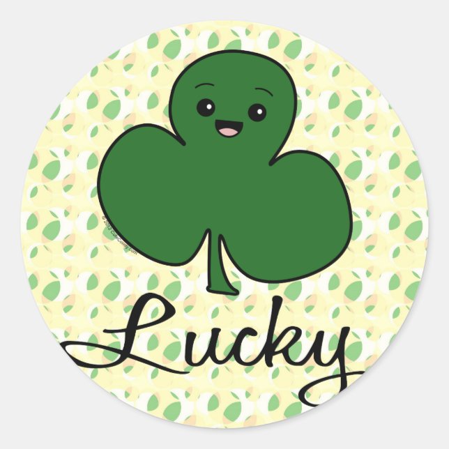 Sticker Rond Cute Kawaii Shamrock (Devant)