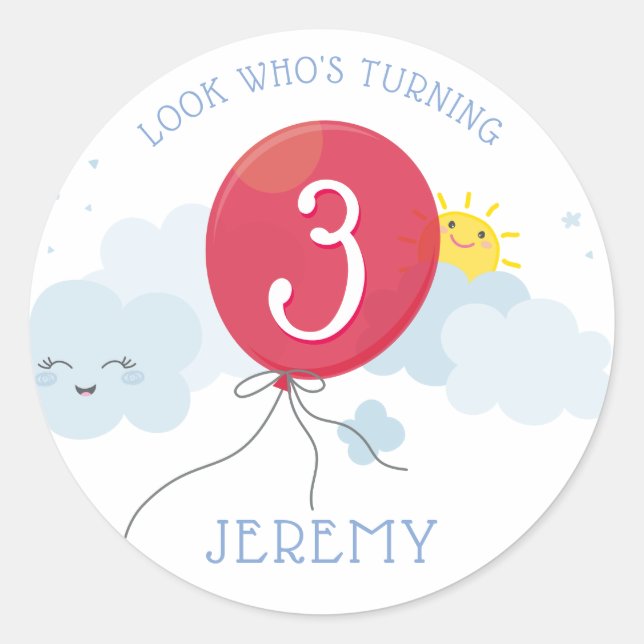 Sticker Rond CUTE KAWAII SKY ballon rouge anniversaire nuages s (Devant)