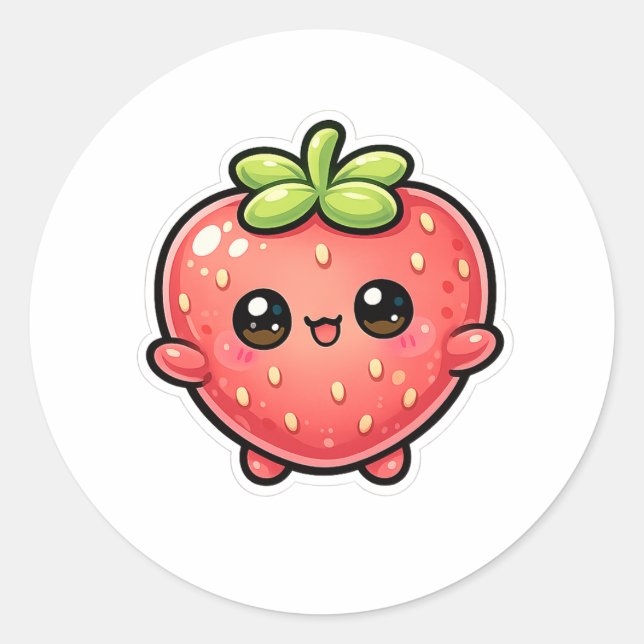 Sticker Rond Cute Kawaii Strawberry Character (Devant)