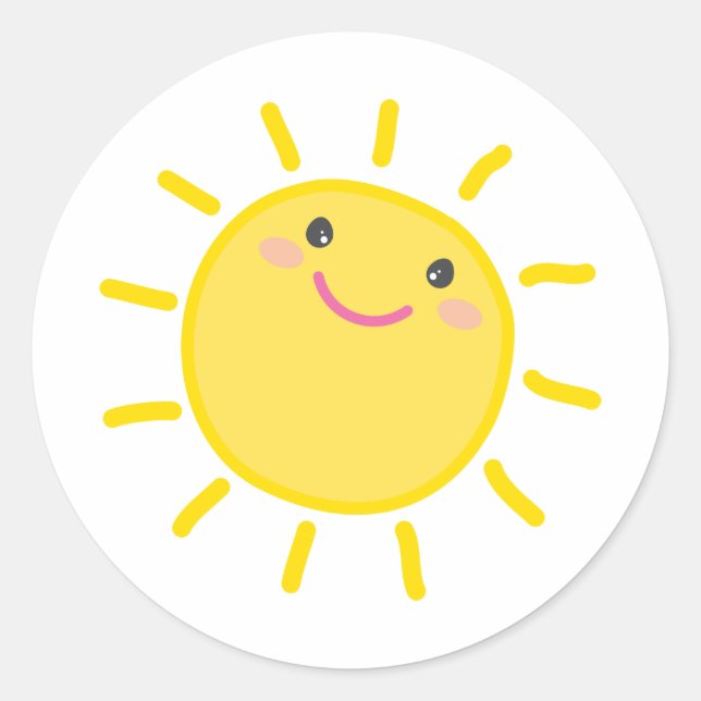 Sticker Rond CUTE KAWAII SUN heureux soleil illustration (Devant)