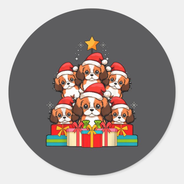 Sticker Rond Cute King Charles Cavalier Le Dog Christmas Tree X (Devant)