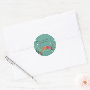 Sticker Rond Cute Kissing Fishes Ocean Sea Corals Plage Mariage