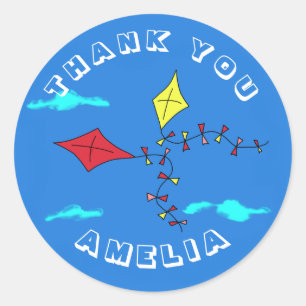 Sticker Rond Cute Kites Rouge Jaune Nom Anniversaire de enfant 