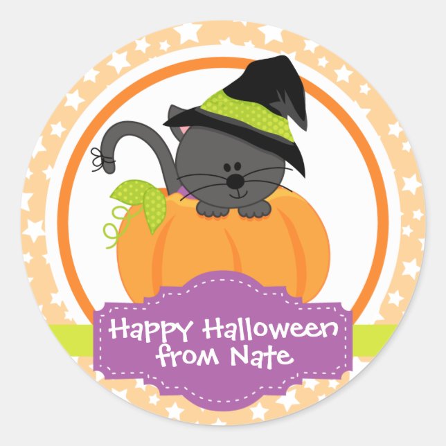 Sticker Rond Cute Kitten Halloween heureux pour les enfants Per (Devant)