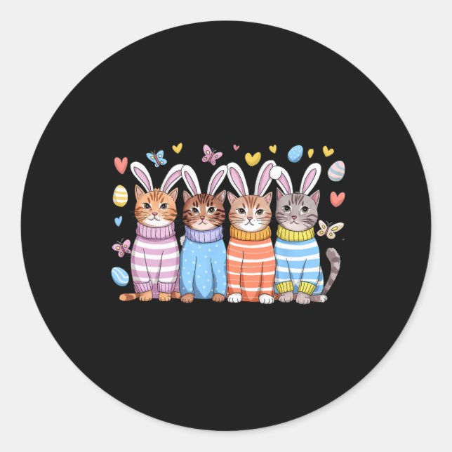 Sticker Rond Cute Kitten Joyeux Lapin De Pâques Oreilles Et Oeu (Devant)