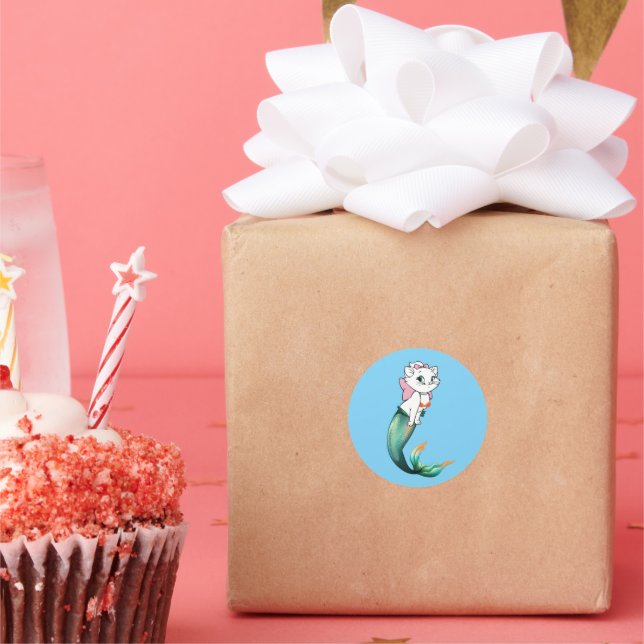 Sticker Rond Cute Kitten Purrmaid - Fun Mermaid Design de chat (Fête)