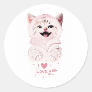 Sticker Rond Cute Kitten rose