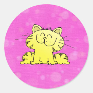 Sticker Rond Cute Kitten Salle Rose