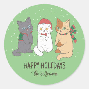 Sticker Rond Cute Kittens Noël Chat Neige Vacances d'hiver