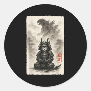 Sticker Rond Cute Kitty Catzilla Angry Kaiju Anime Chat Monster