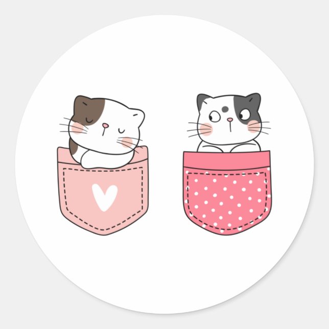 Sticker Rond Cute Kitty Chat (Devant)