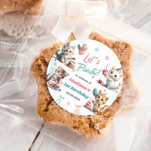 Sticker Rond Cute Kitty Chat 1er fête d'anniversaire