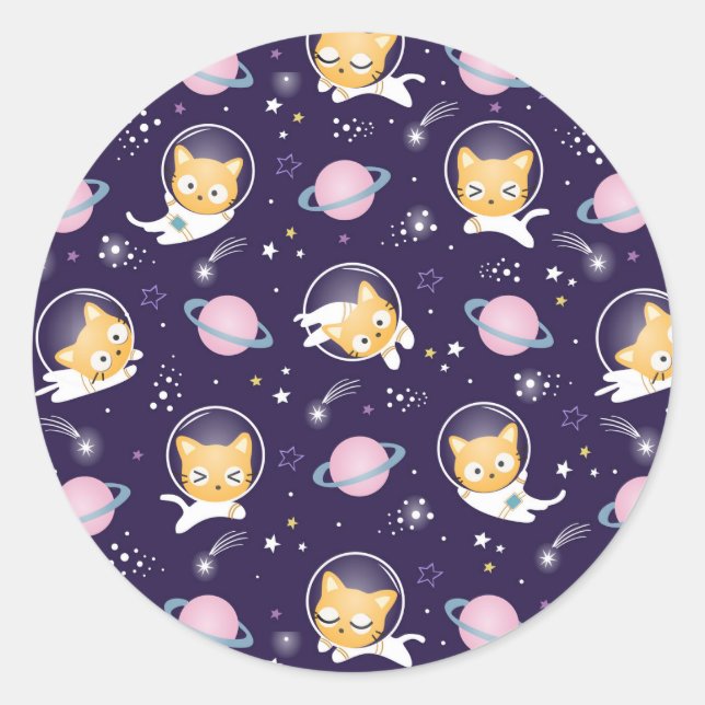 Sticker Rond Cute Kitty Chat Astronauts Motif (Devant)