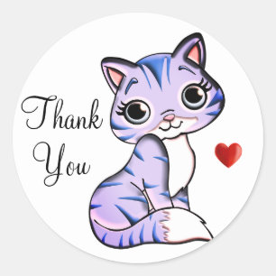 Sticker Rond Cute kitty chat avec coeur Merci Classic Round