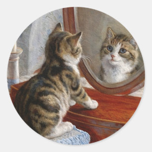 Sticker Rond Cute Kitty Chat Peinture Vintage par Frank Paton