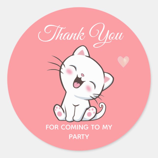 Sticker Rond Cute Kitty Chat sur Merci rose (Devant)