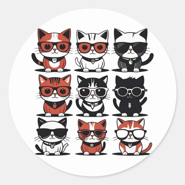 Sticker Rond Cute Kitty Chats (Devant)